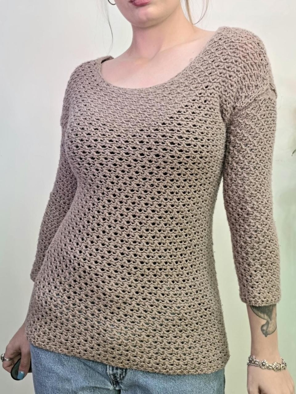 Open-Knit Crochet Style Y2K Tan Top Size M Old Navy